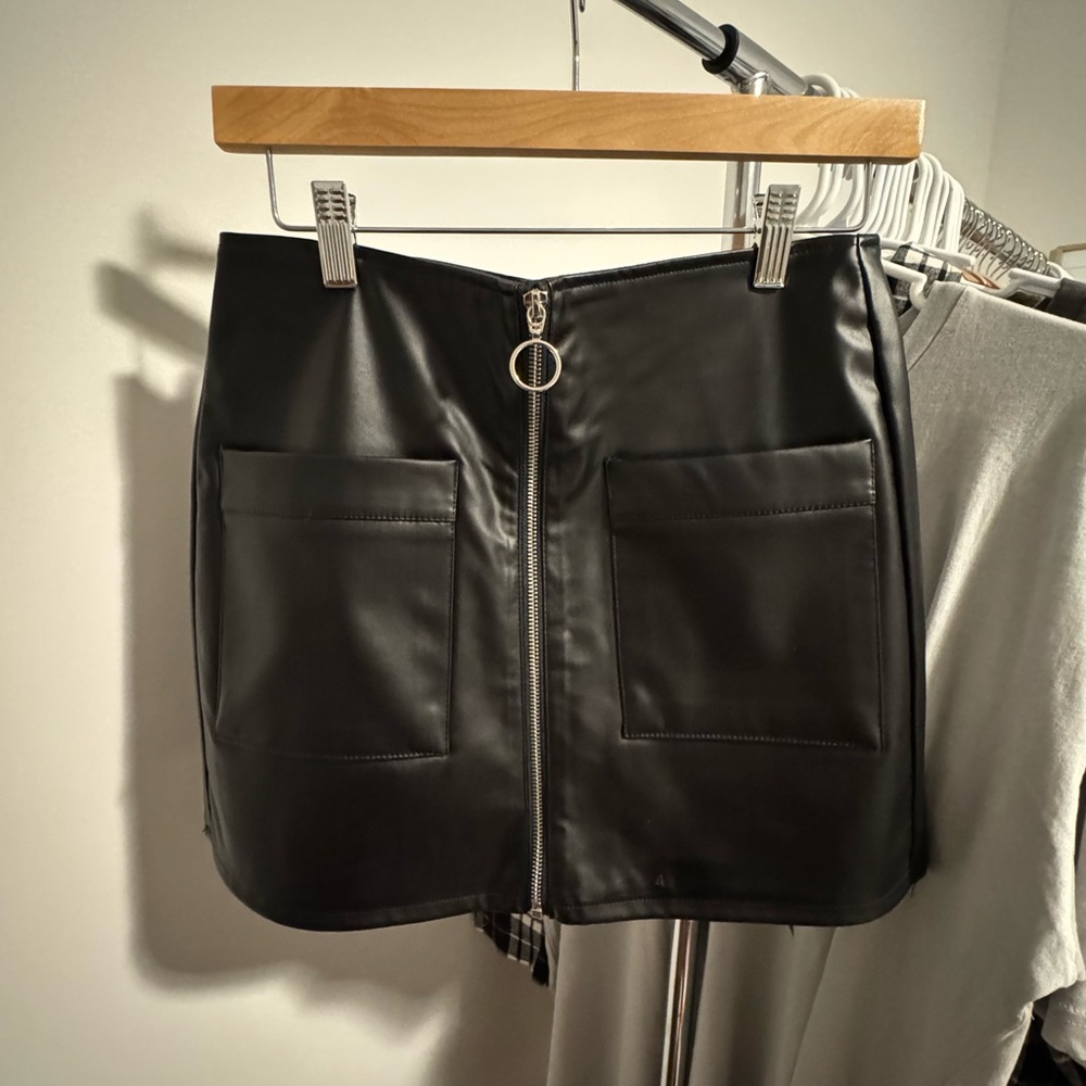 Black Zippered Leather Skort
